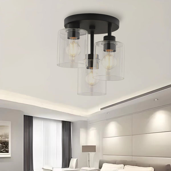 Breakwater Bay 3Light Clear Glass SemiFlush Mount Ceiling Light Black